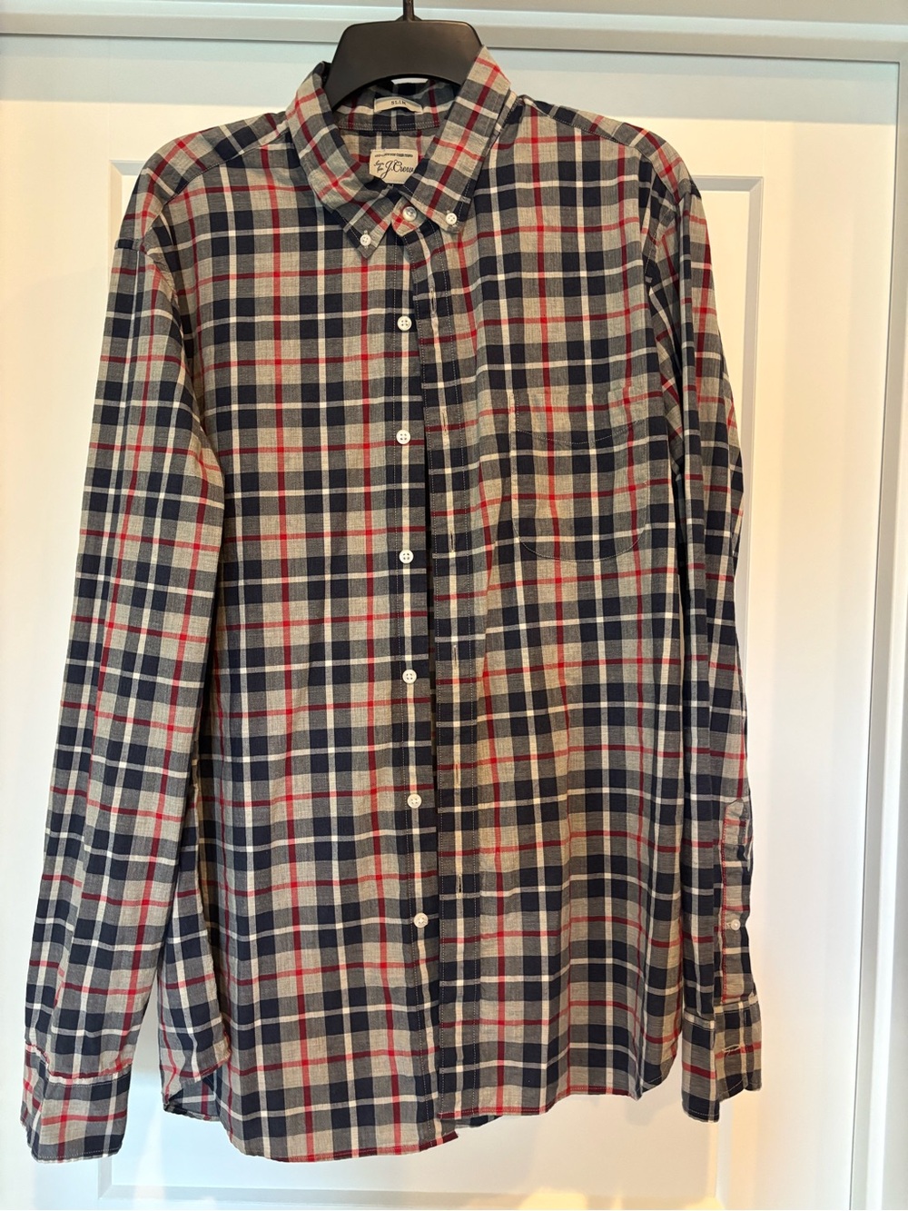 J. Crew Men's Plaid Button-Down Shirt - Navy, Red & Cream